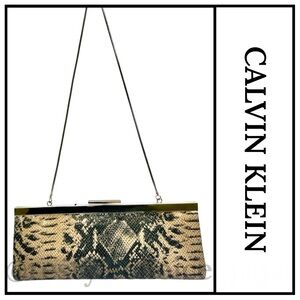 VTG Calvin Klein Evening Clutch Bag Purse snake print Chain Strap